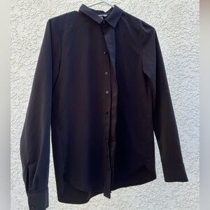 Black satin-like button down blouse